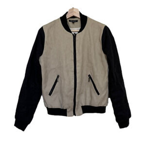 For Cynthia Black Tan Tweed Full Zip Bomber Jacket Women’s Outwear Winter Fall